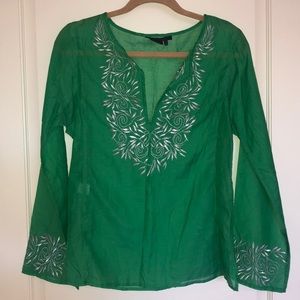BCBG emerald green tunic with silver embroidery